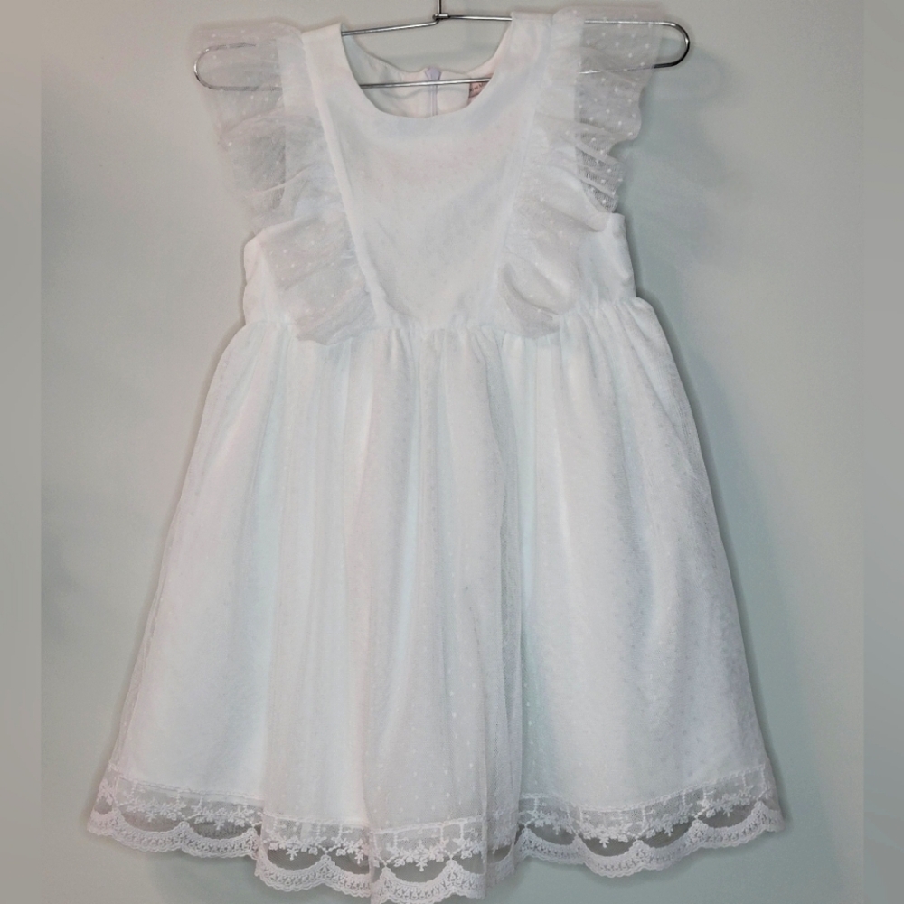 NWOT Catherine Malandrino White Ruffled Lace Polka Dot Dress Size 6 Wedding